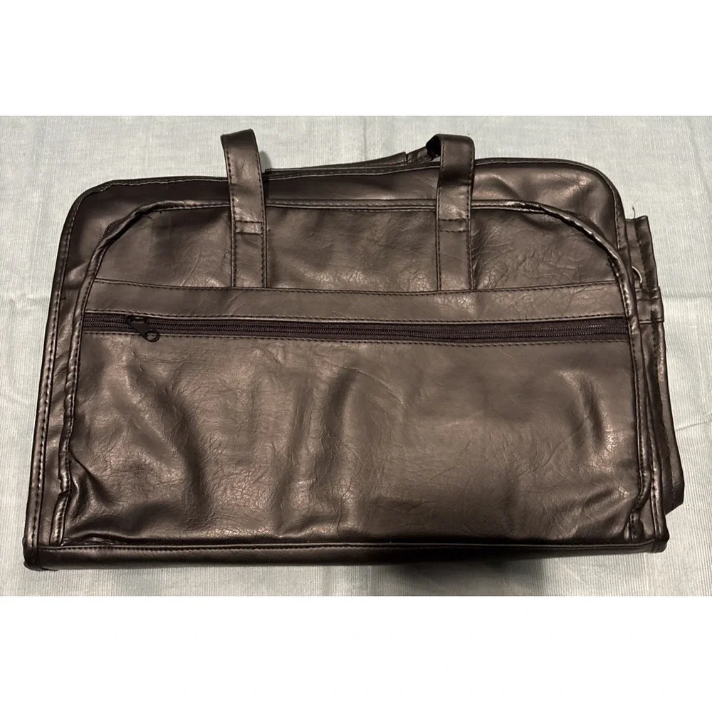 Black Faux Leather Multi Compartment Briefcase Laptop Bag Organizer Office